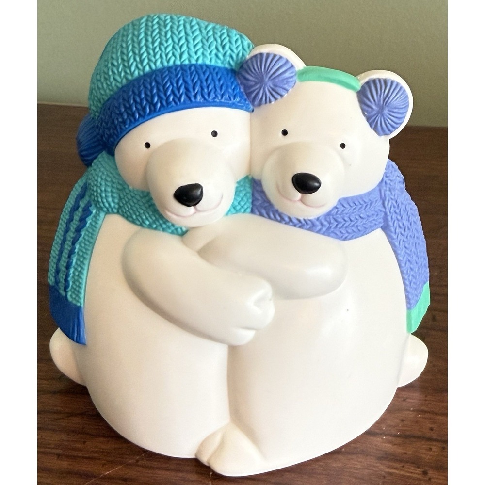 Avon Polar Bear Pair Baking Soda Fridge Holder VINTAGE Plastic White Blue 4"